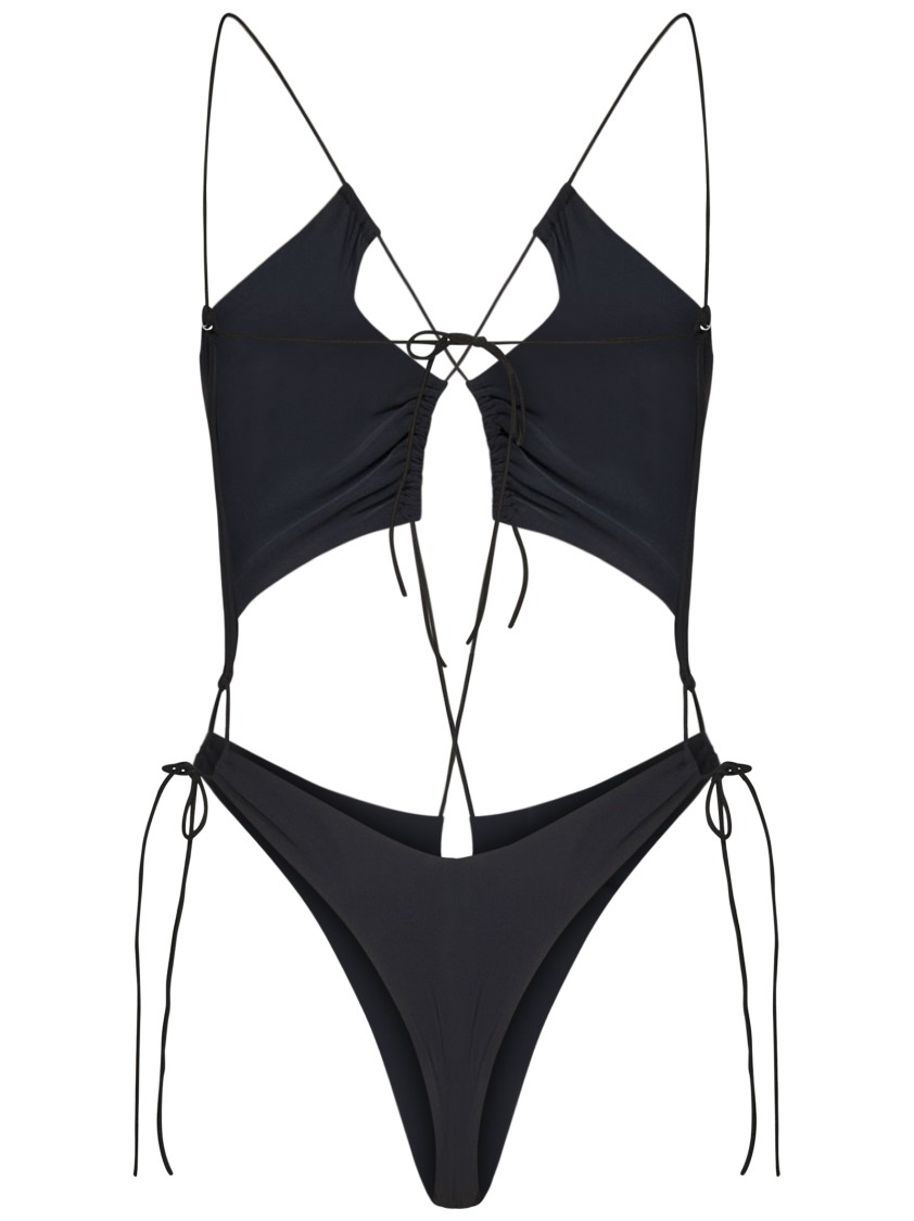 Amazuìn Amazuin Cross-back Laced One-piece Swimsuit In Black Jersey
