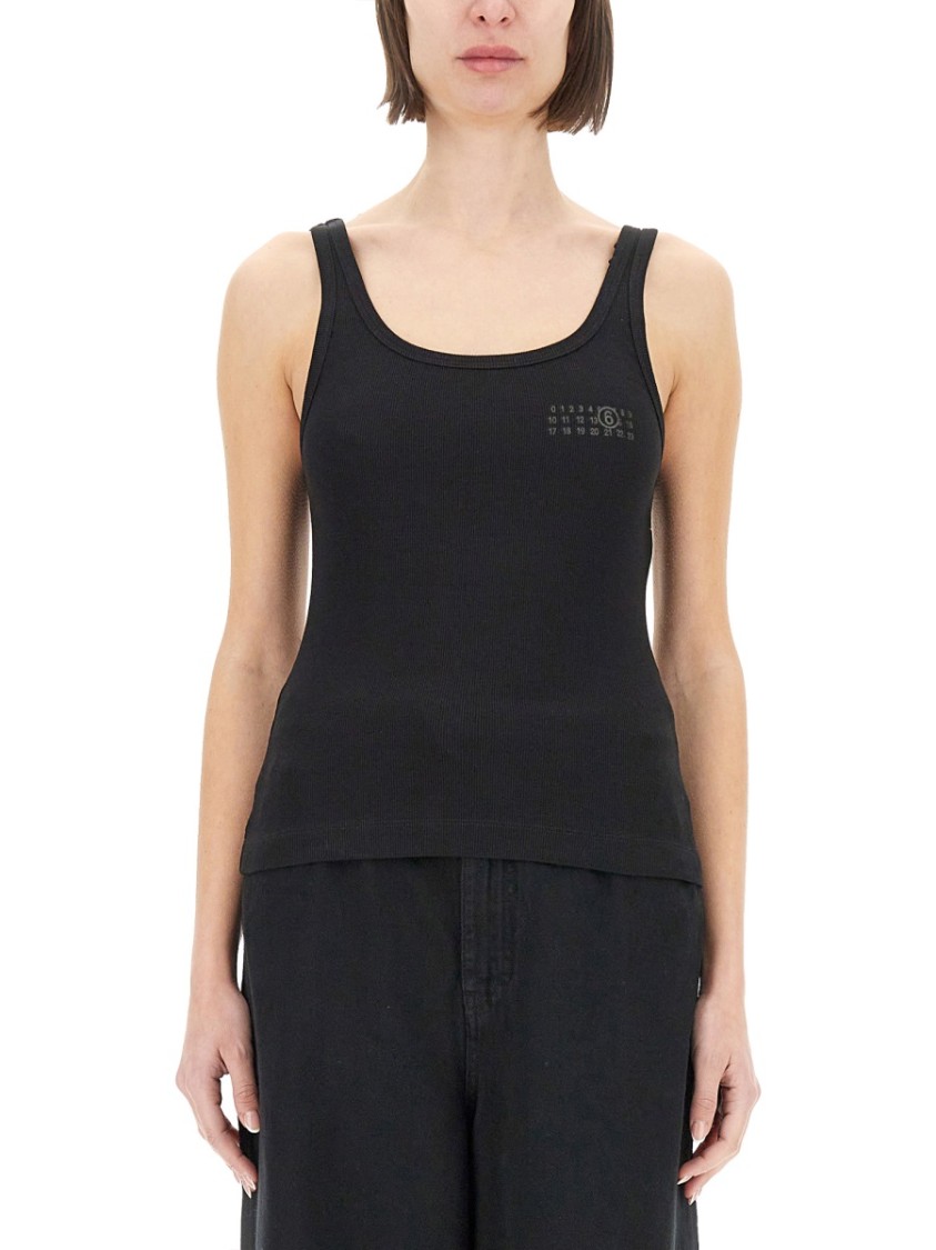 Shop Mm6 Maison Margiela Mm6 By Maison Margiela Fitted Black Ribbed Tank Top