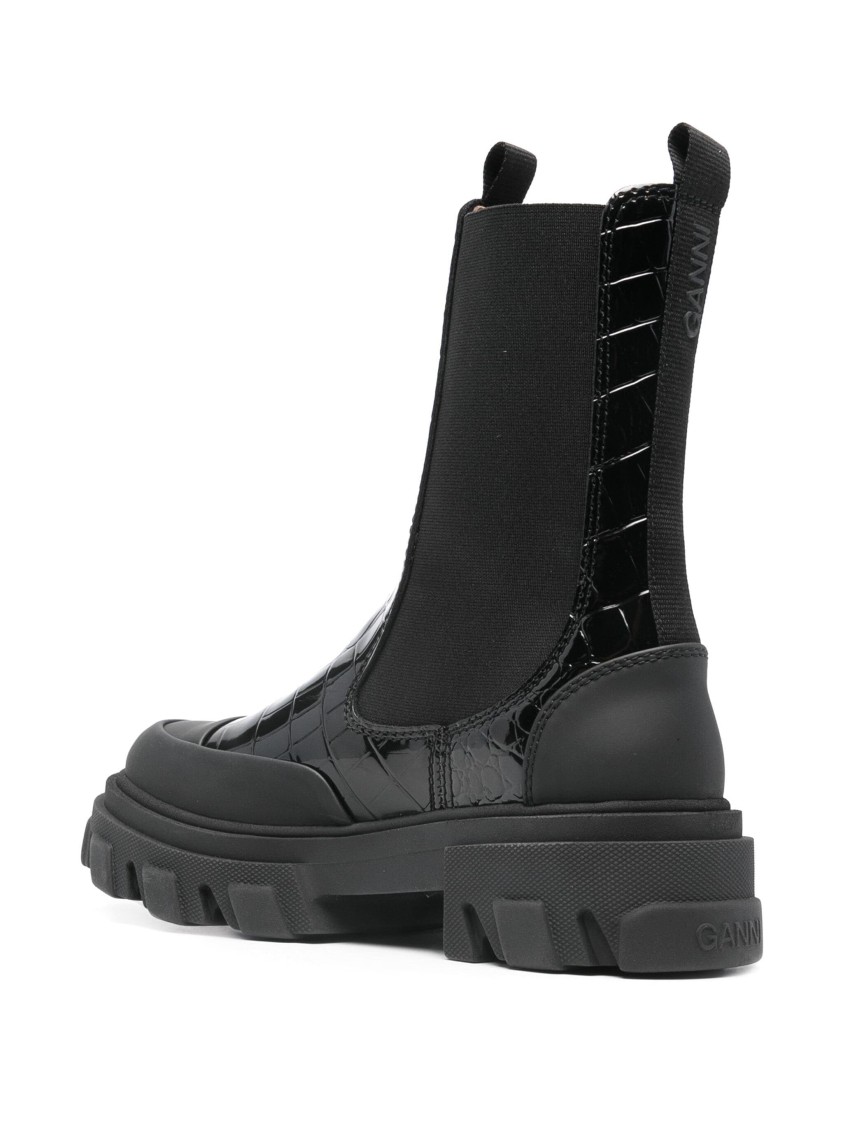 Ganni Mid Shaft Biker Boots In Black