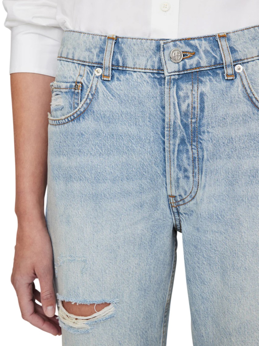 Anine Bing Kate Straight-leg Ripped Jeans In Blue