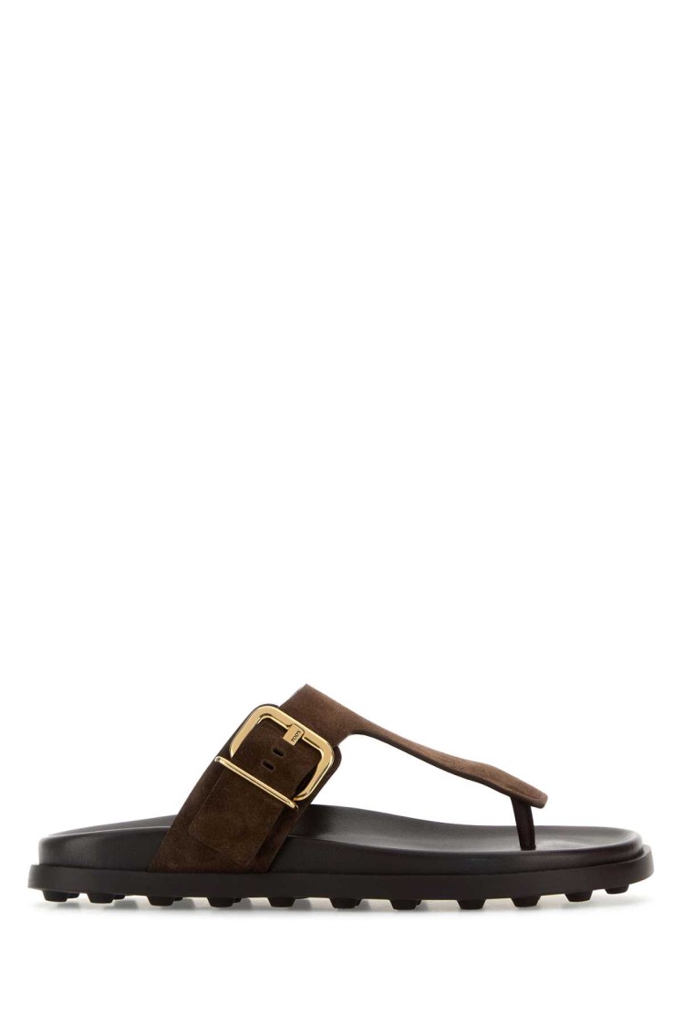 Tod's Brown Suede Thong Slippers In Black