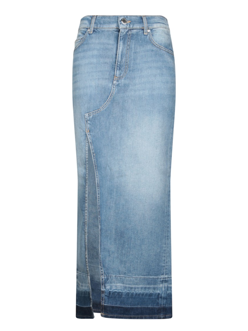 Shop Pinko Tapered Denim Maxi Skirt With Tailored Finishes In Blue