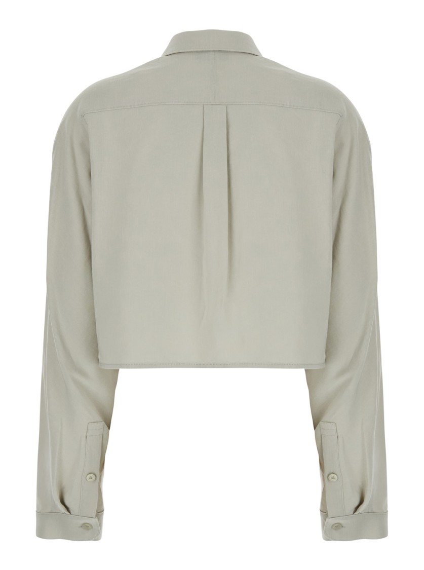 Shop Low Classic Khaki Green Crop Shirt With Front Patch Pockets
