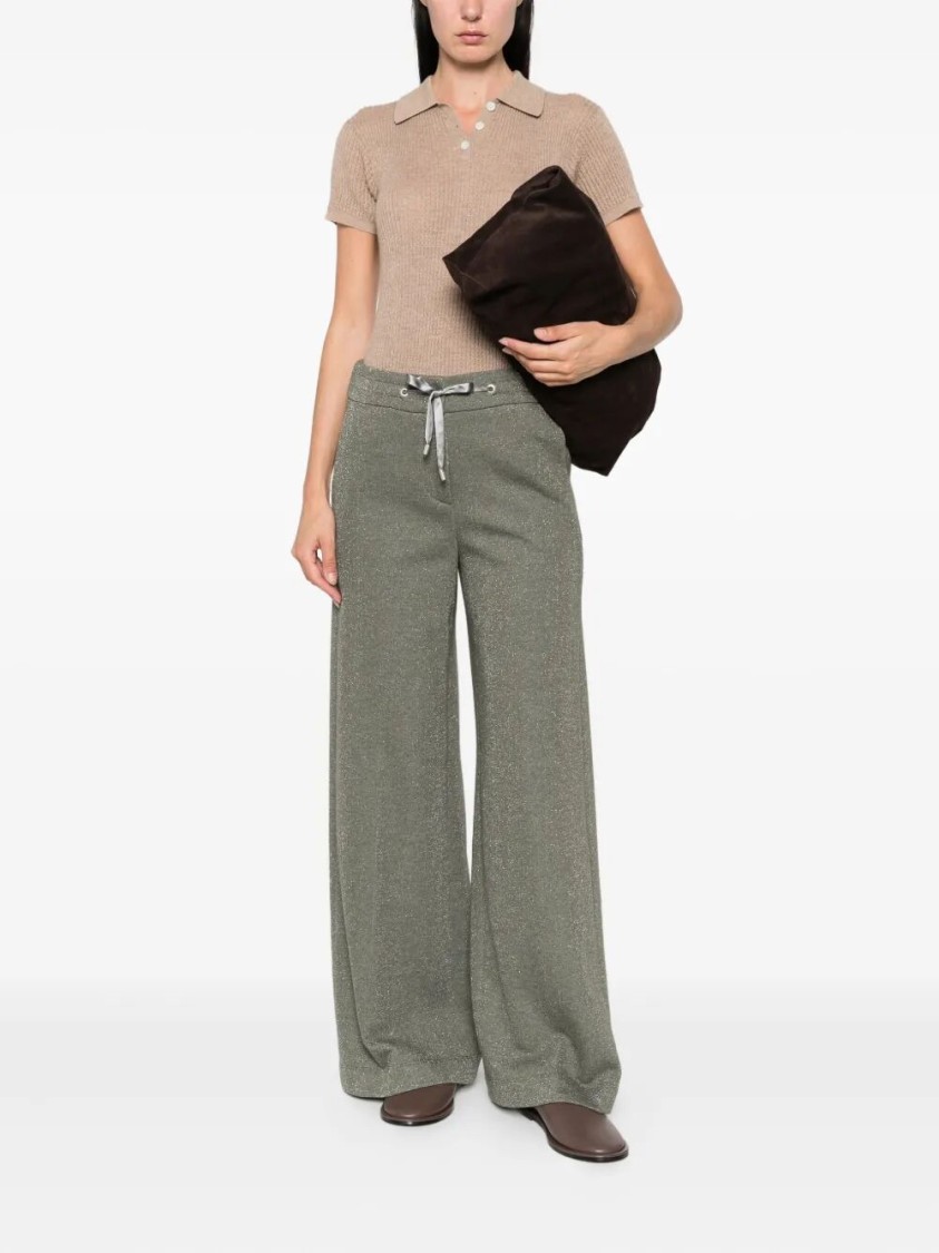 Peserico Wide-leg Pants With Drawstring Waist In Gray