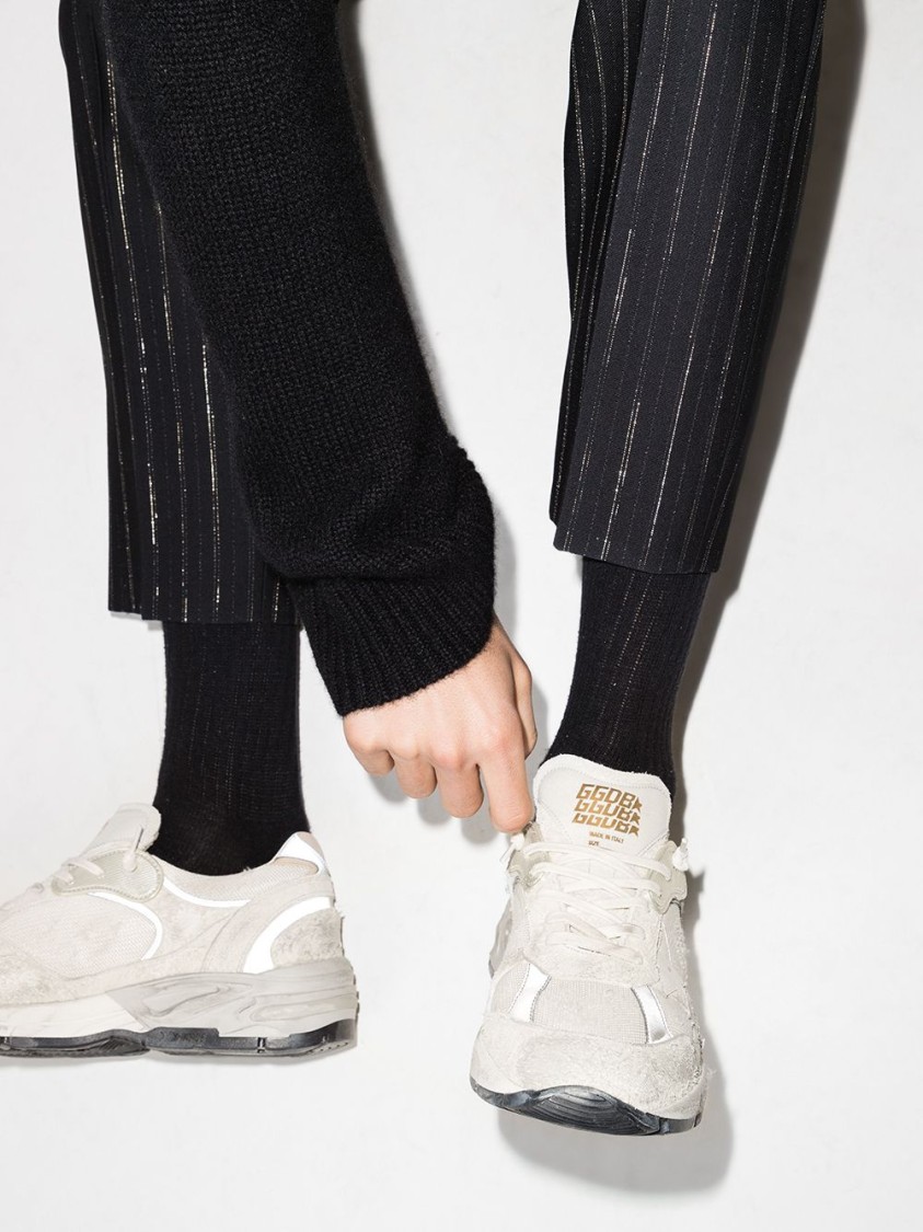 Golden Goose Running Dad Net And Suede Upper Leather Star And Heel Suede Spur Shoes In White