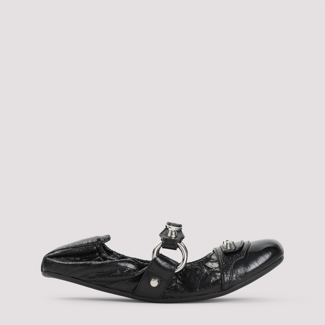 Balenciaga Black Lamb Leather Shoes With Striking Metallic Accents In Black