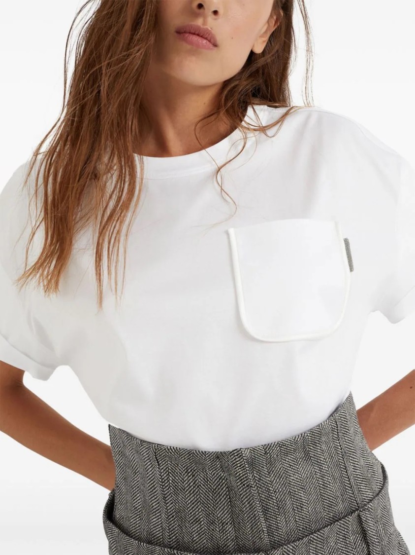Brunello Cucinelli Relaxed-fit White Cotton T-shirt With Chest Pocket In White