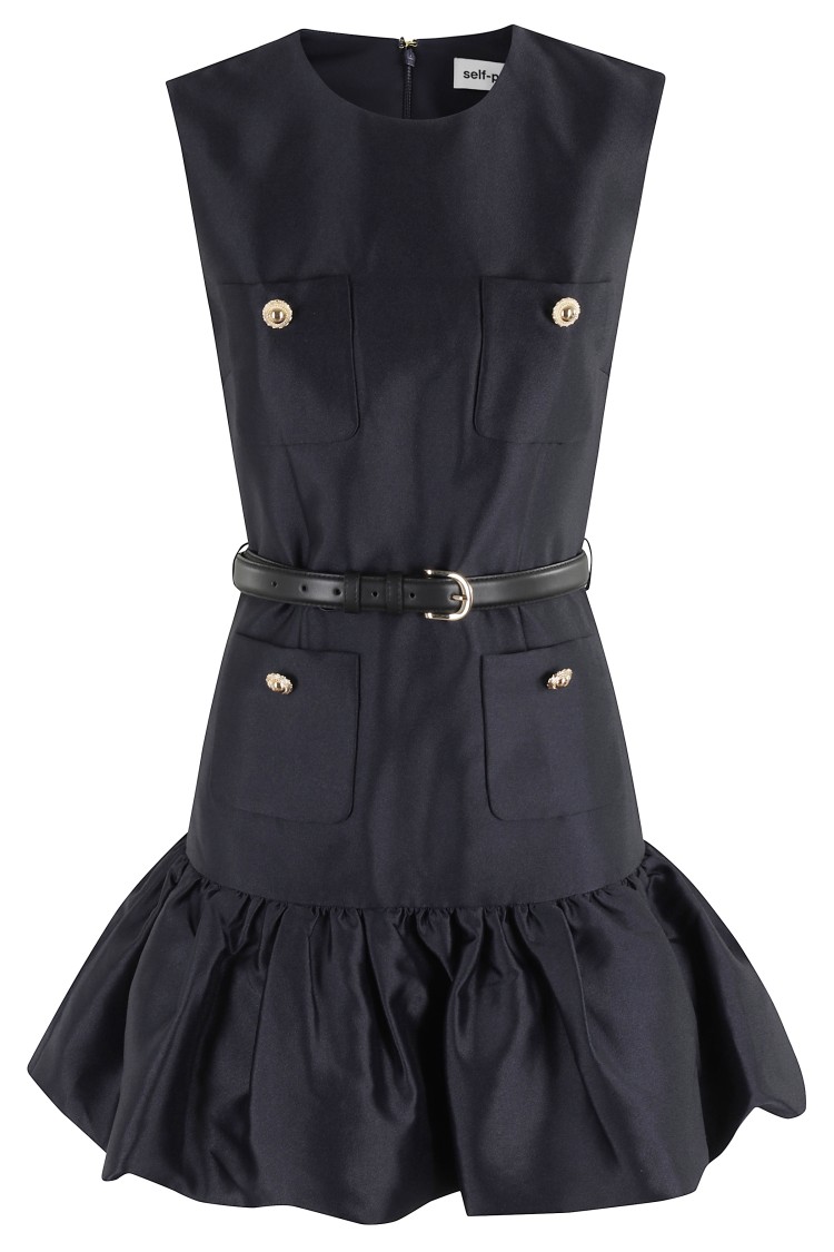 Self-portrait Crew Neck Taffeta Mini Dress With Ruffled Hem