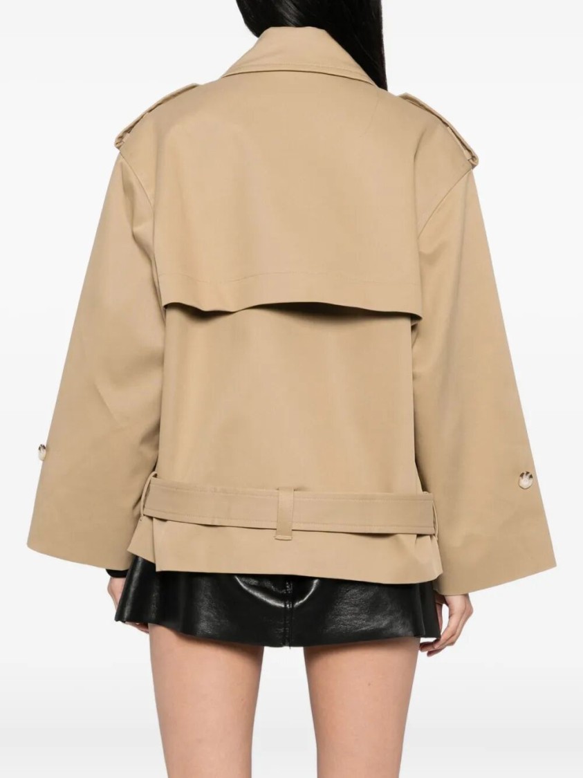 Self-portrait Beige Gabardine Trench Jacket In Neutral