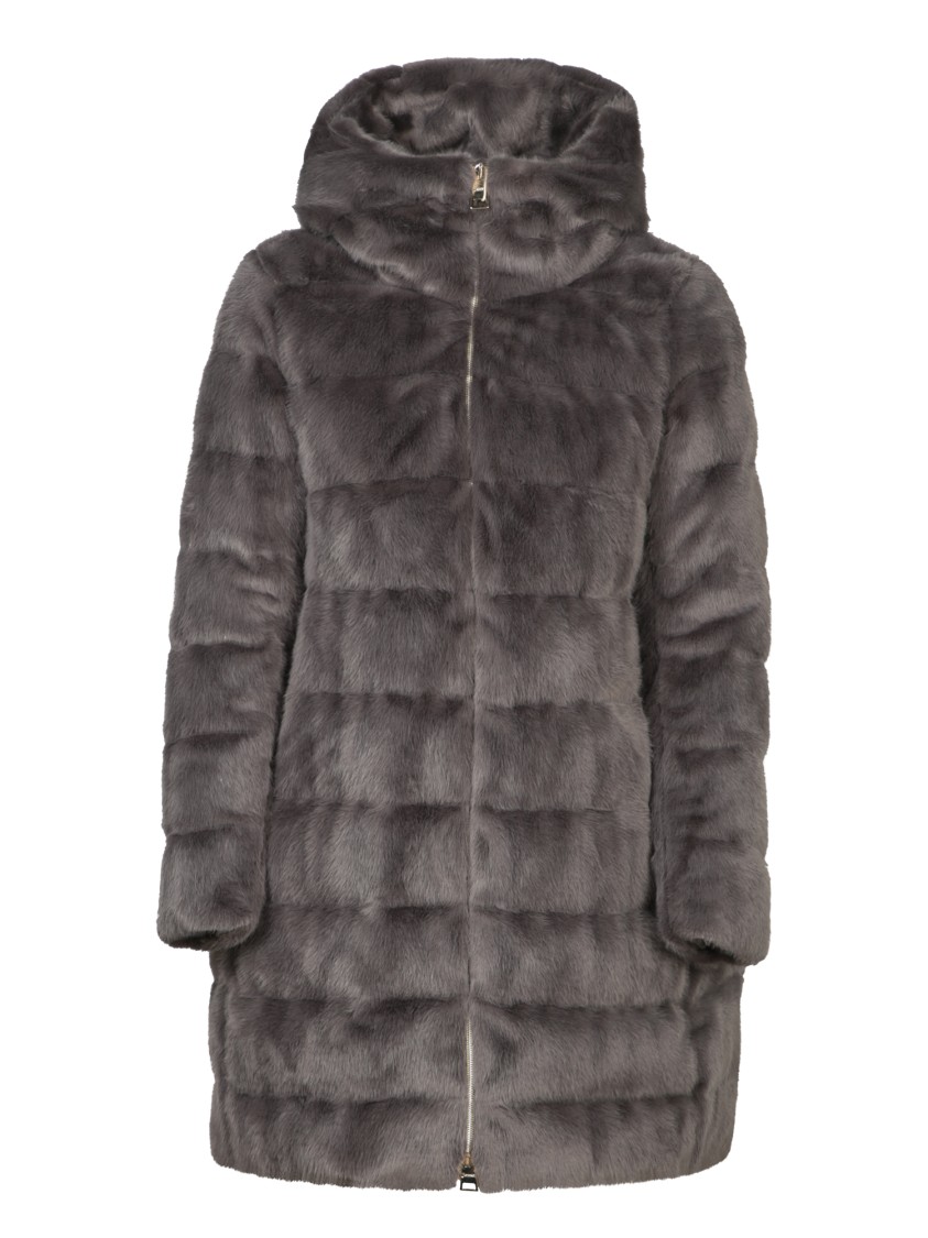 Herno Ashape Fur Grey Down Jacket In Grey