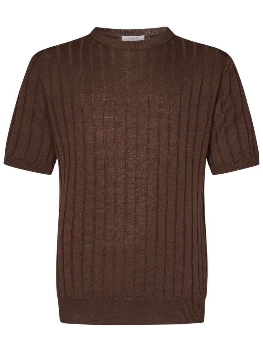 Boglioli Crewneck Brown Flat-ribbed Linen