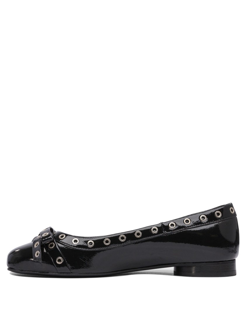 Ganni Eyelet Bow Ballet Flats In Black