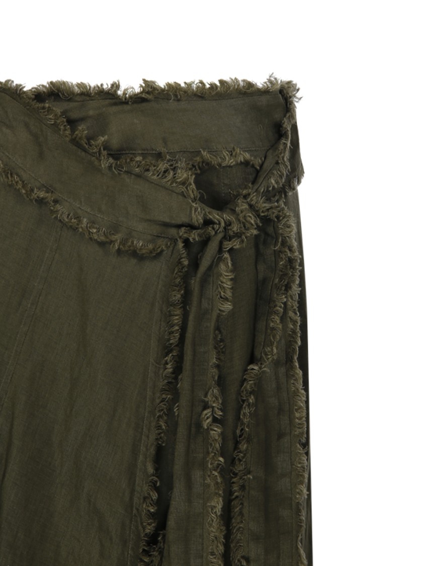 P.a.r.o.s.h Parosh Flowing Linen Skirt With Frayed Hem In Green