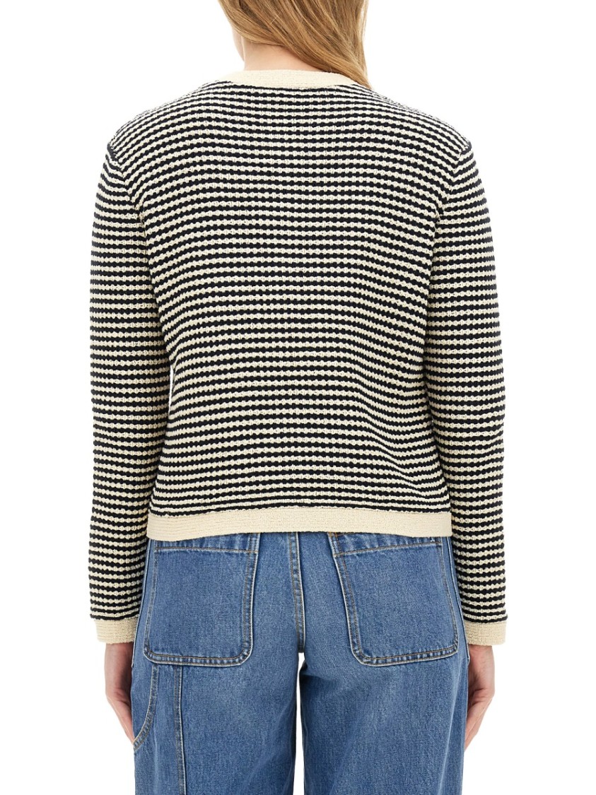 Tory Burch Kendra Contrasting-trim Striped Cardigan In Blue