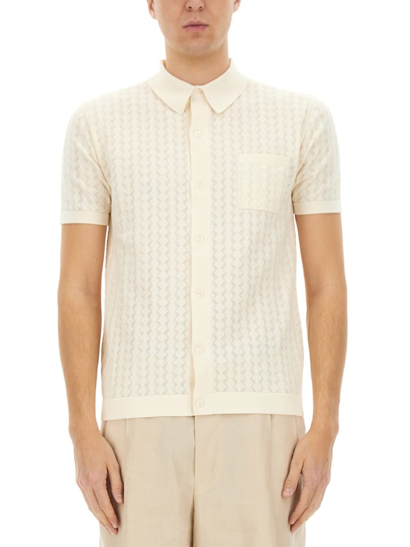 Dolce & Gabbana Perforated Cotton Knit Shirt In Neutrals