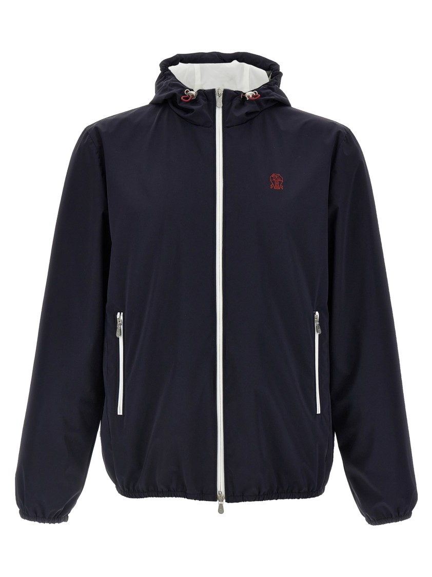 Brunello Cucinelli Men Waterproof Jacket With Hood In Blue