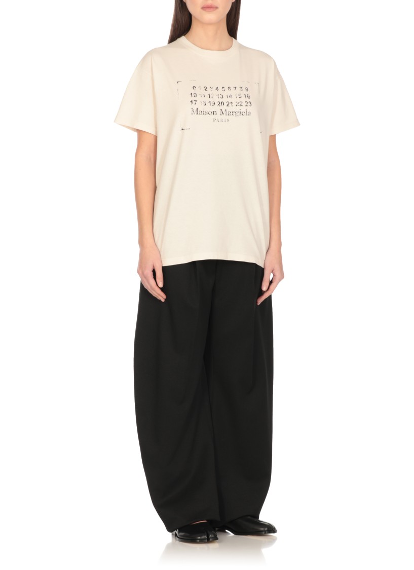 Maison Margiela Butter Coloured T-shirt With Logo Print In Neutrals