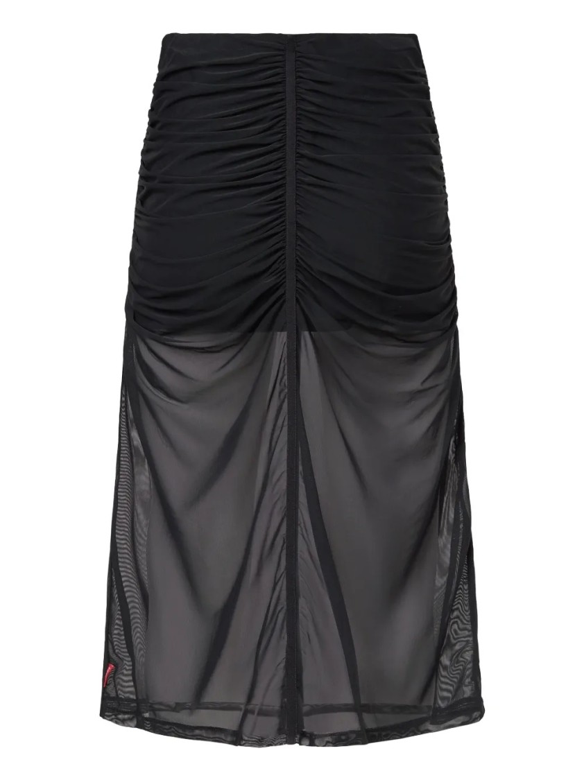 Shop Diesel Ruched Black Skirt With Semi-sheer Overlay
