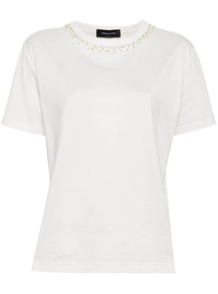 Fabiana Filippi Short Sleeve T-shirt With Delicate Embellishments In White