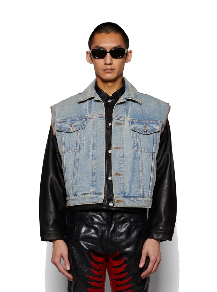 Shop Earthling Vip Warrior Jacket Light Blue And Black Leather