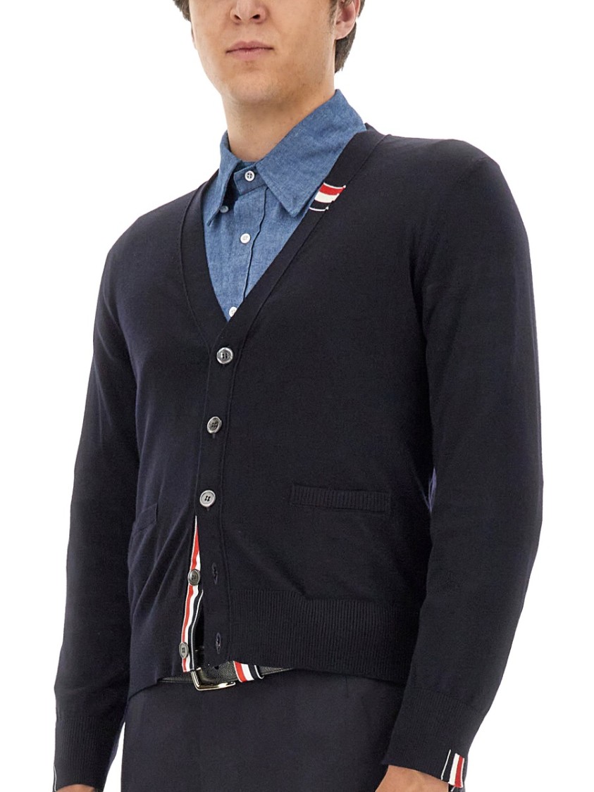 Shop Thom Browne Wool Cardigan In Blue