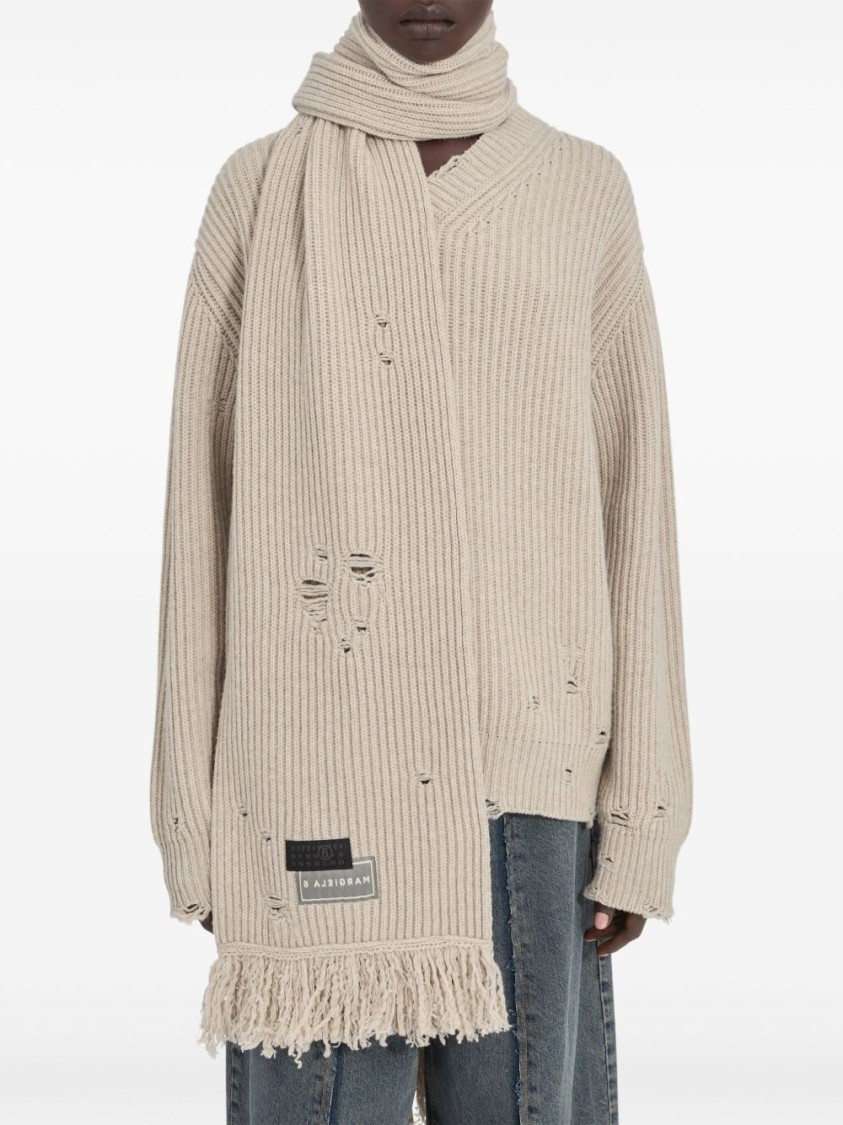Mm6 Maison Margiela Mm6 By Maison Margiela Ribbed Texture Scarf With Fringed Edges In Neutral