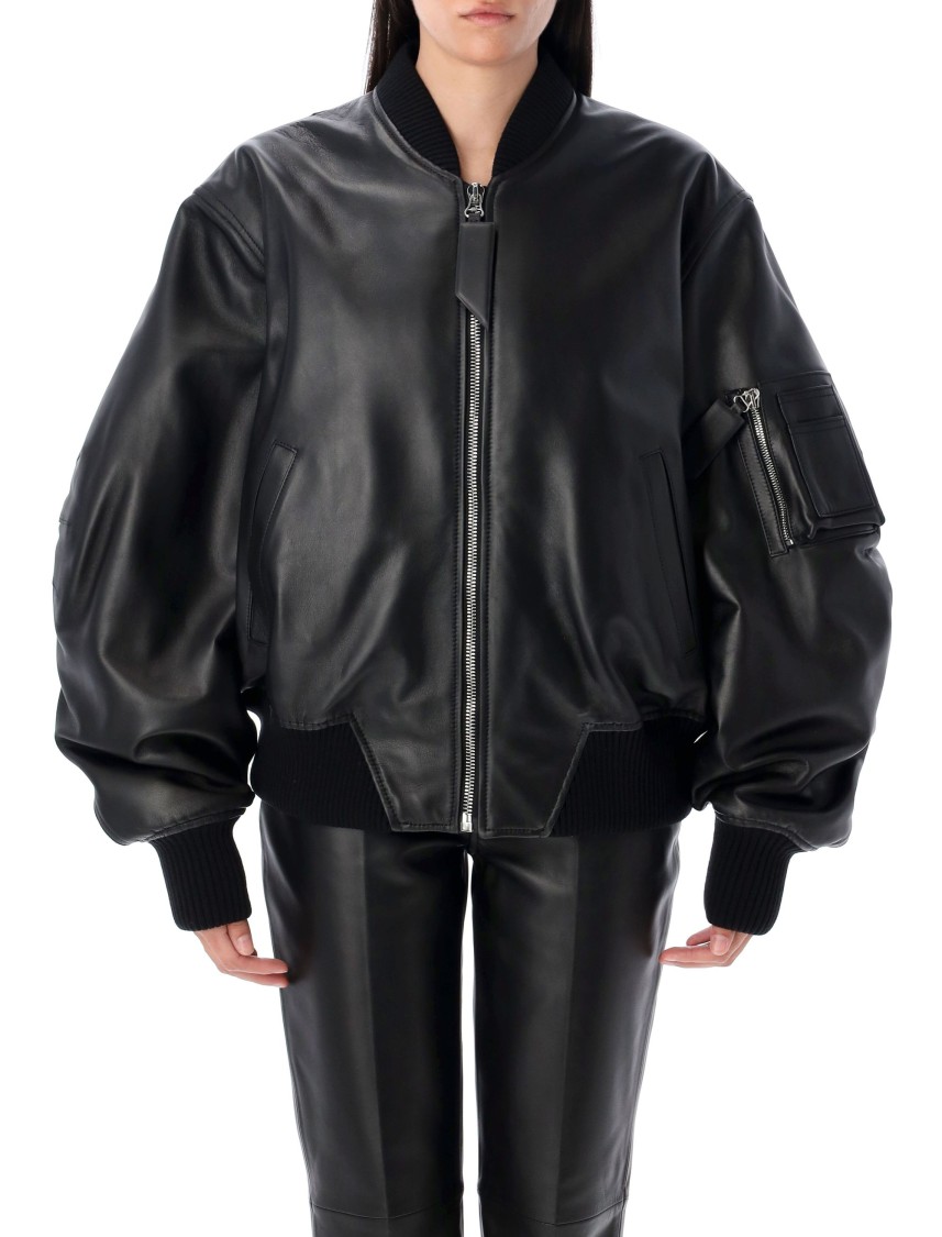 Attico Black Bomber Jacket With Zip Closure In Black