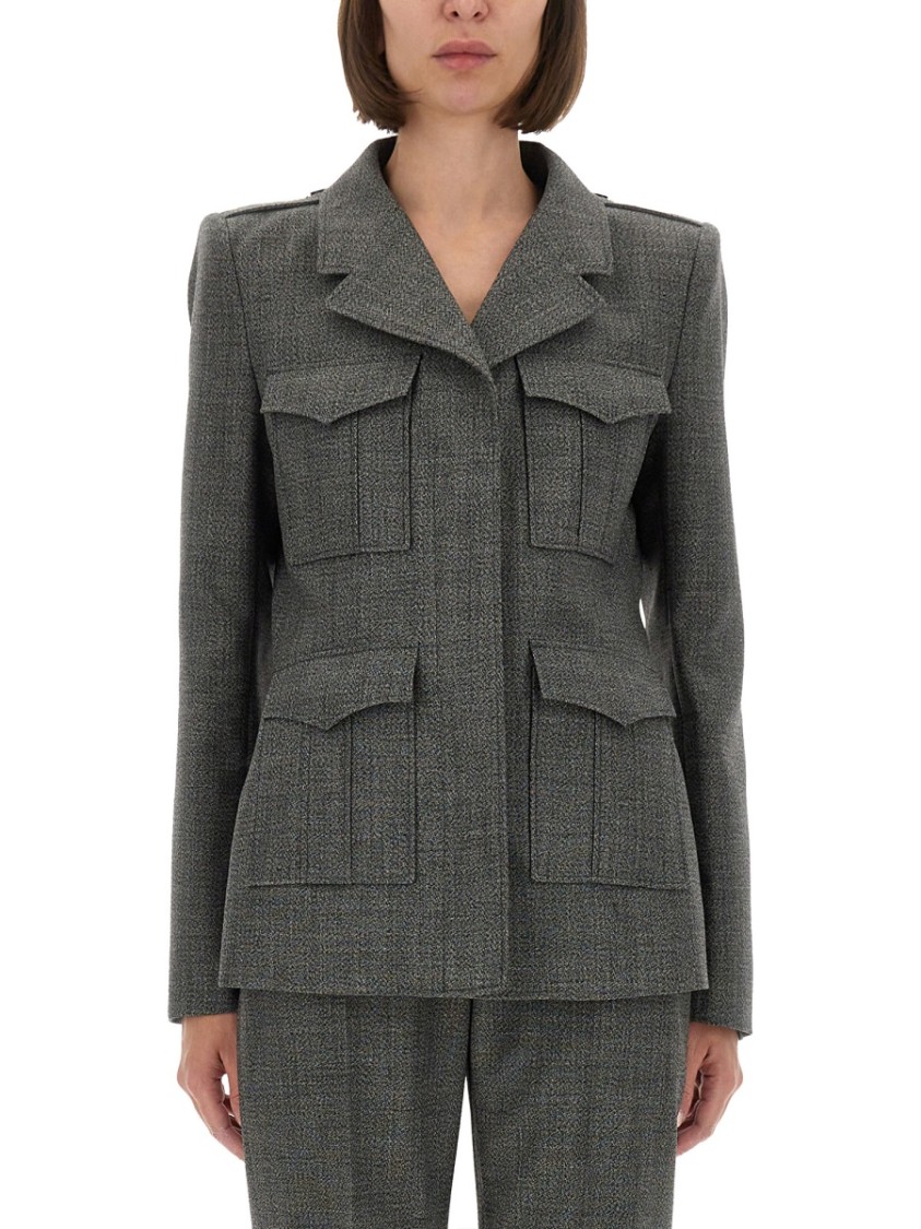 Alexander Mcqueen Fitted Grey Wool Jacket With Structured Silhouette In Gray