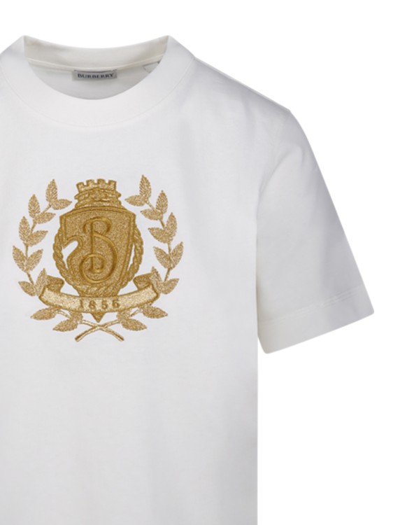 Burberry White Cotton T-Shirt With Gold Emblem | THE LIST