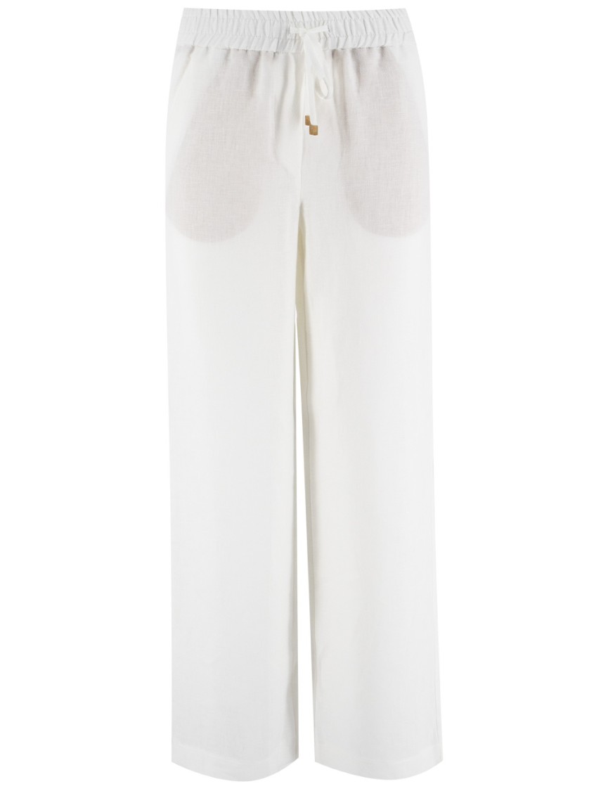 Le Tricot Perugia Relaxed Linen Trousers With Drawstring Waist In White