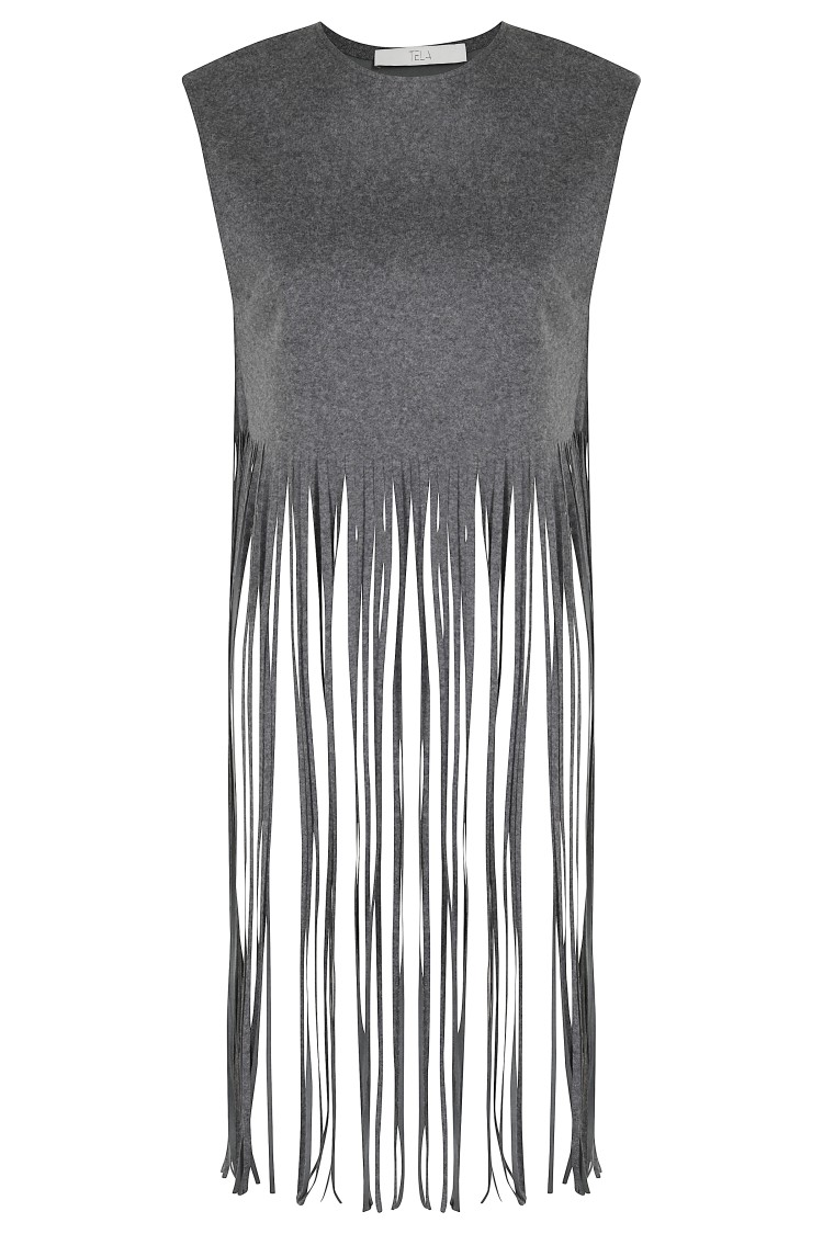 Tela Fringe Detail Canvas Top In Gray