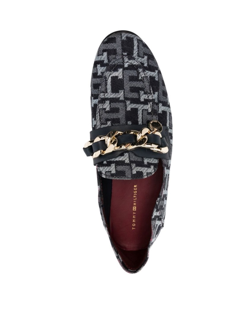 Tommy Hilfiger Chain Detail Monogram Denim Loafers In White
