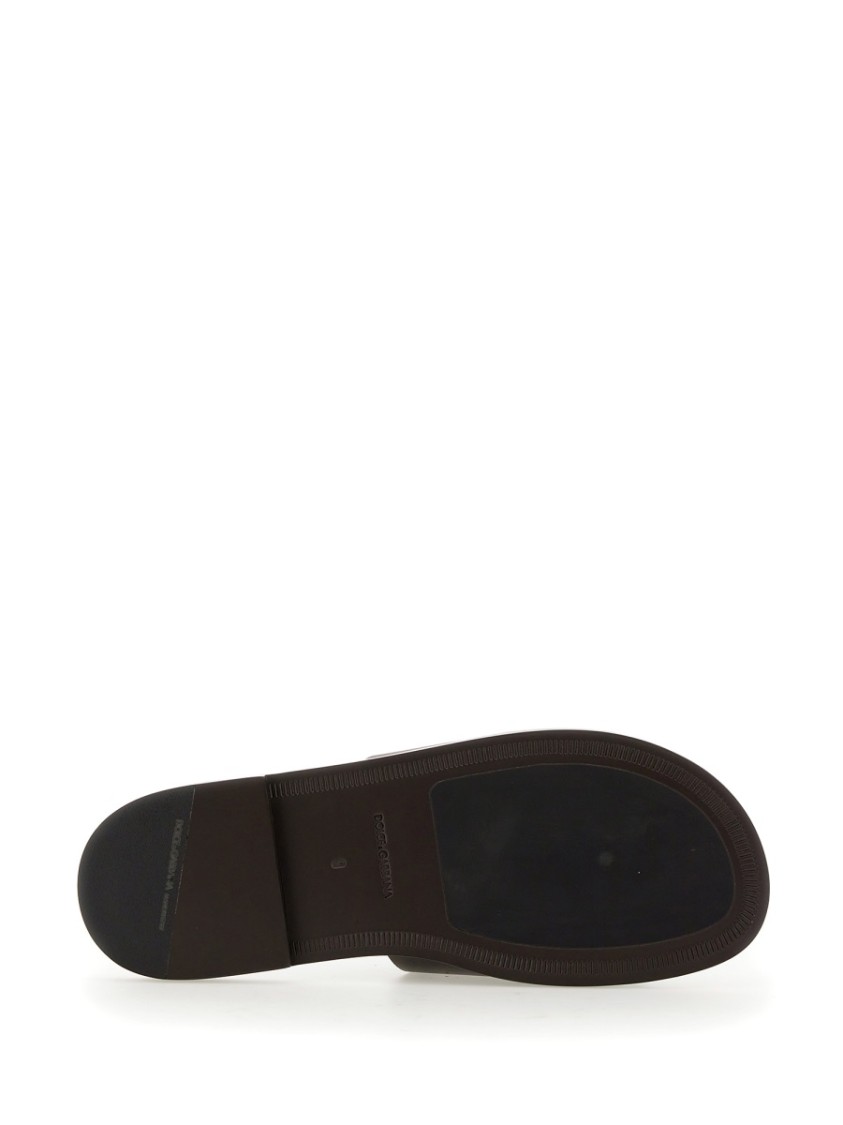Dolce & Gabbana Black Sandals With Dg Logo Cut-out In Leather Man In Blue