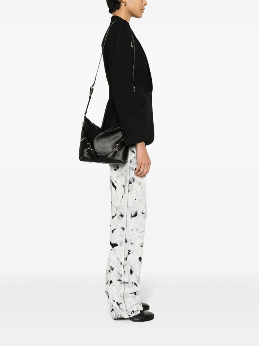 Givenchy Grained Black Calf Leather Shoulder Bag With Decorative Buckle