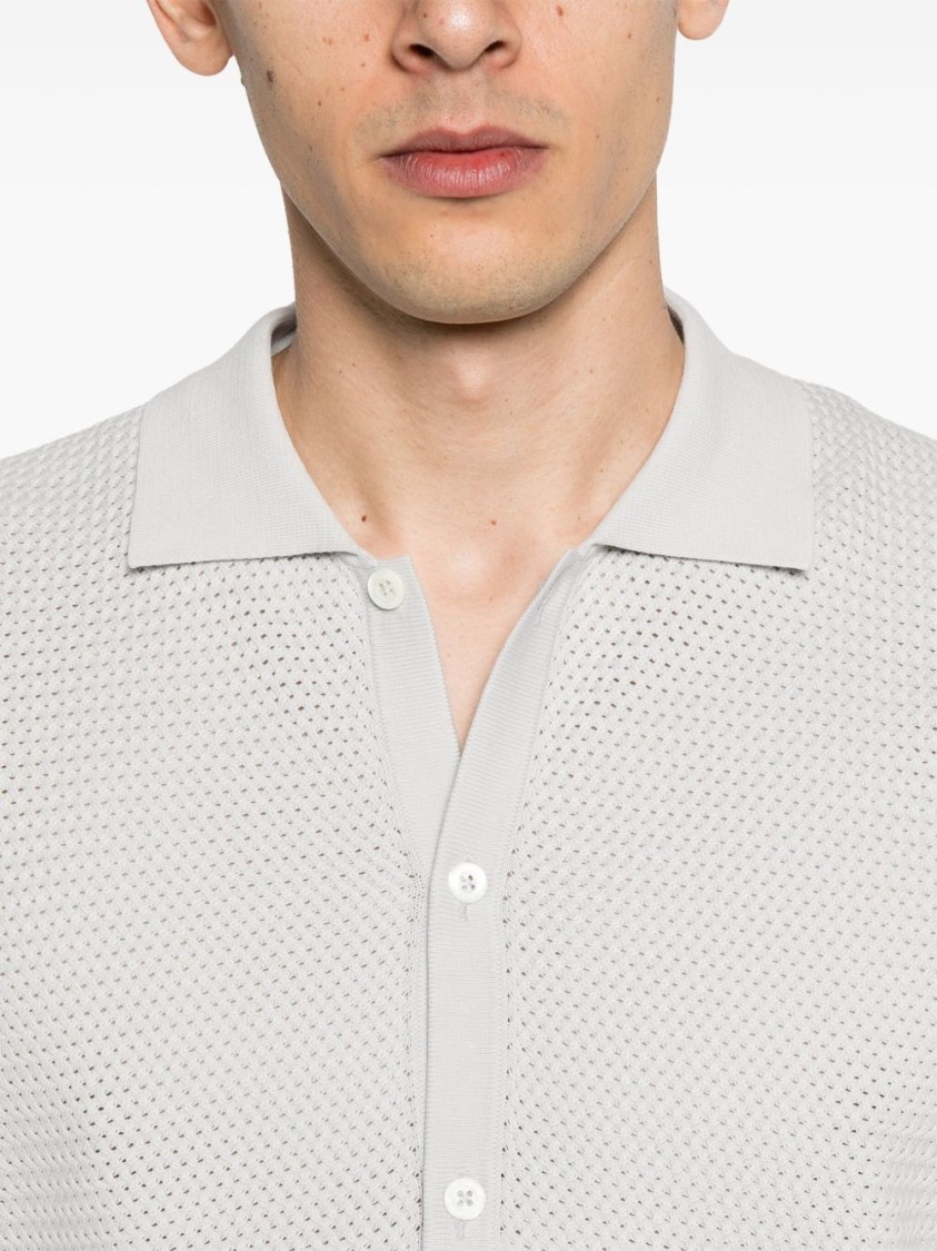 Shop Corneliani Textured Knit Grey Sweatshirt With Classic Collar