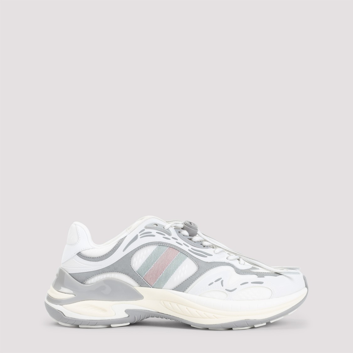 Gucci Leather Mesh Sneakers Featuring Signature Band In White