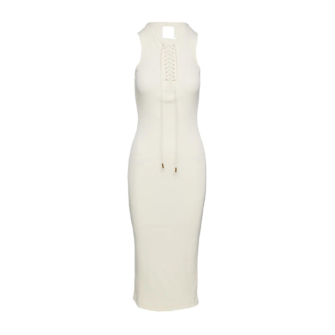 Givenchy Lace-up Ribbed Midi Dress With High Neckline In Neutral