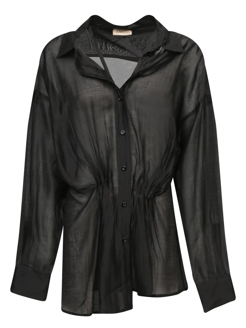 BLANCA VITA BLANCA VITA LIGHTWEIGHT COTTON MUSLIN BLACK SHIRT 