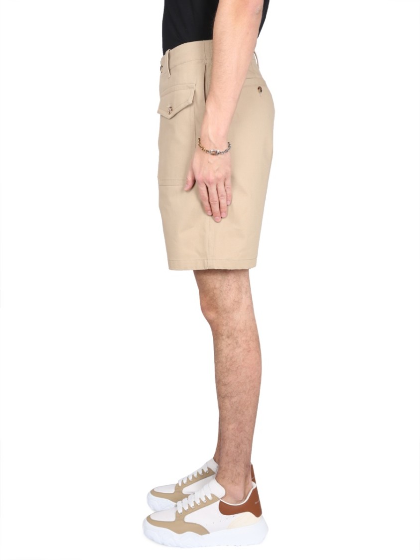 Alexander Mcqueen Cotton Knee-length Bermuda Shorts With Waist Belt Loops In Neutrals