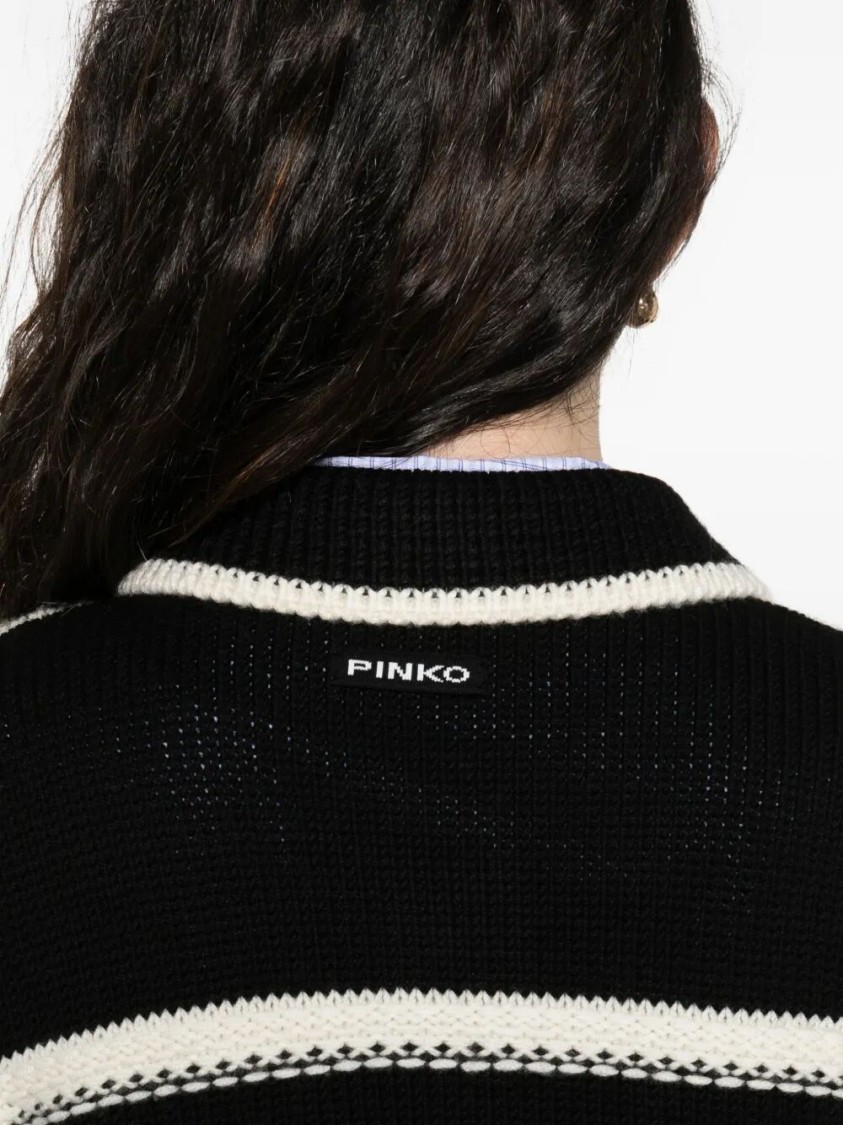 Pinko Sulcis Wool Collared Cardigan Sweater In Black
