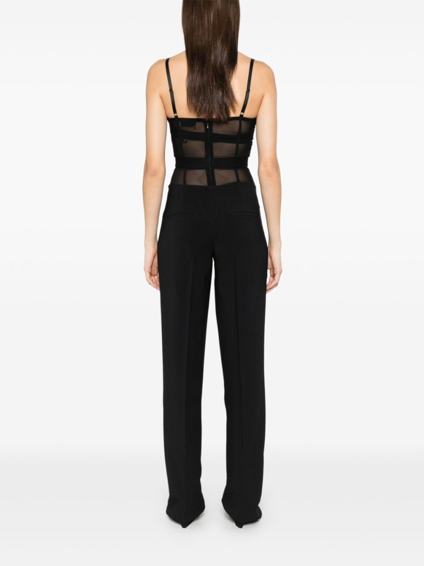Elisabetta Franchi High-waisted Tailored Pants With Sheer Waistband Detail In Black