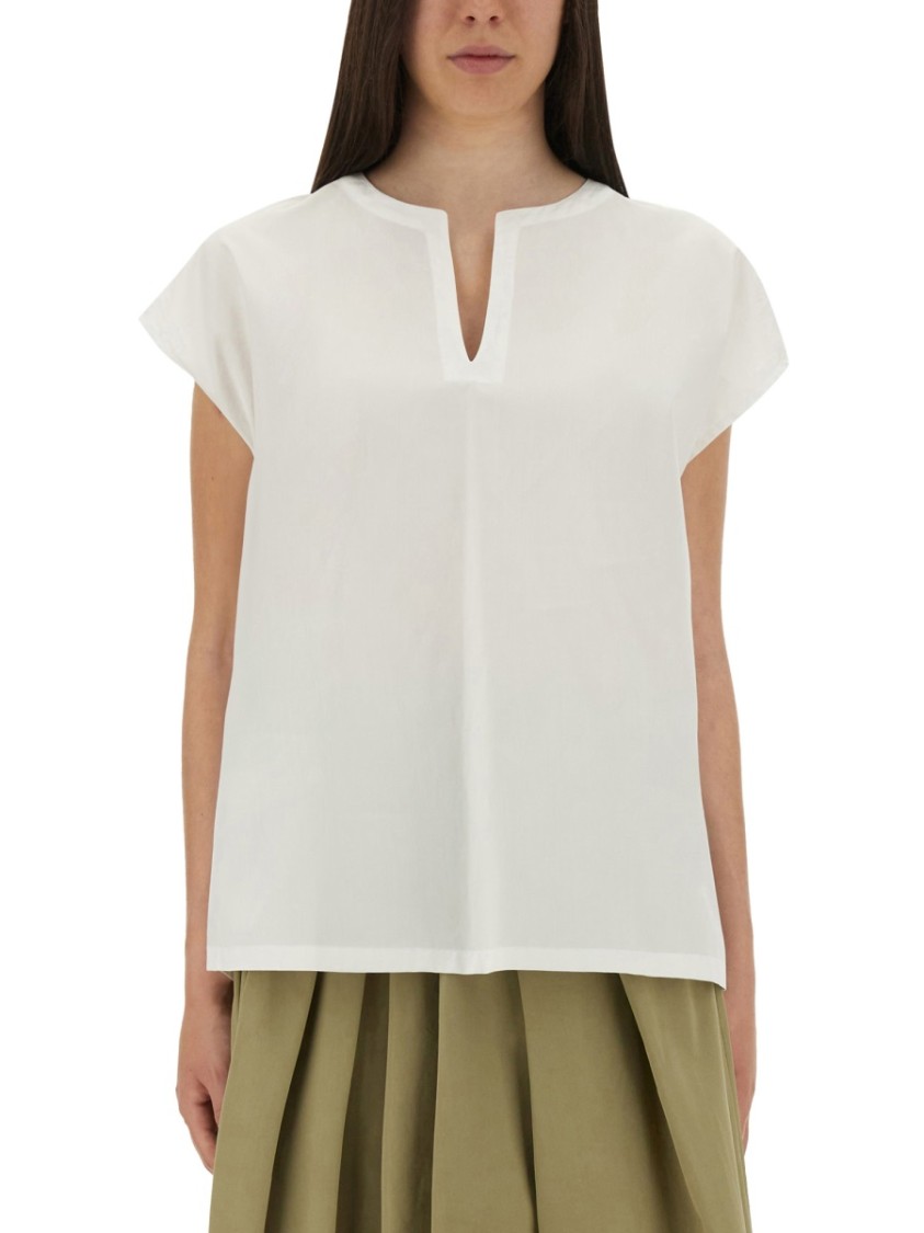 Aspesi Oversized V Neck Top With Cap Sleeves