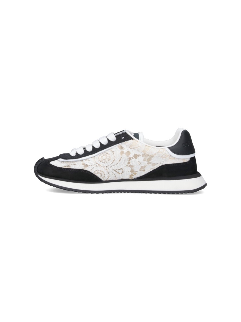 Dolce & Gabbana Black And White Low Top With Lace Details And Dg Patch On The Side In Black