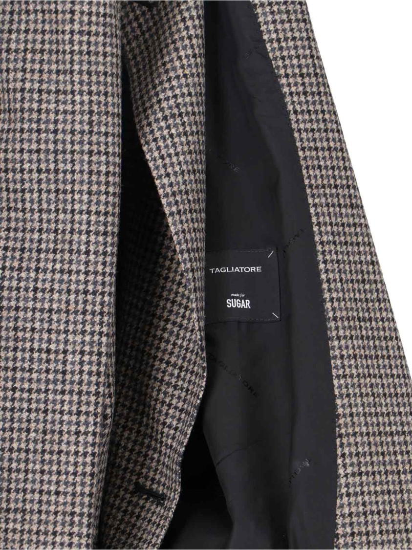Tagliatore Double-breasted Houndstooth Jacket With Tailored Silhouette In Gray