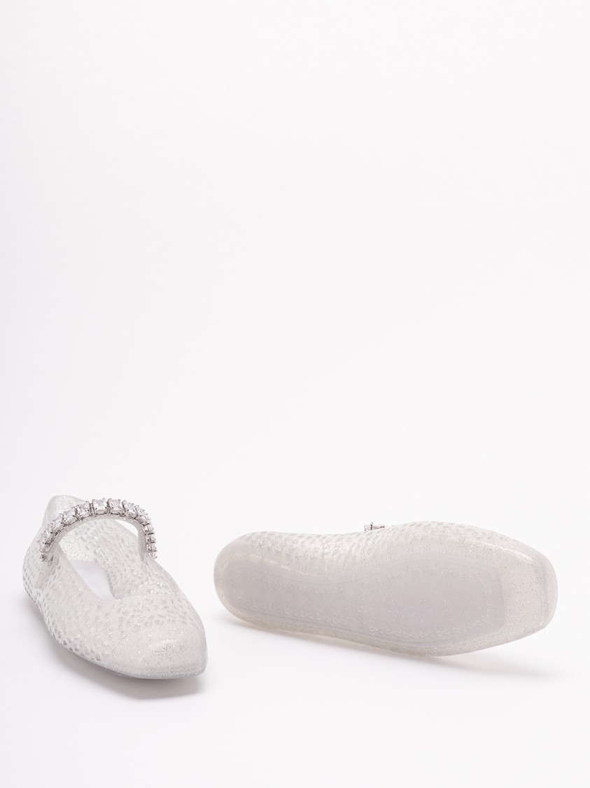 Jimmy Choo Clear Jelly Ballerina Flats With Crystal Embellishment In Gray