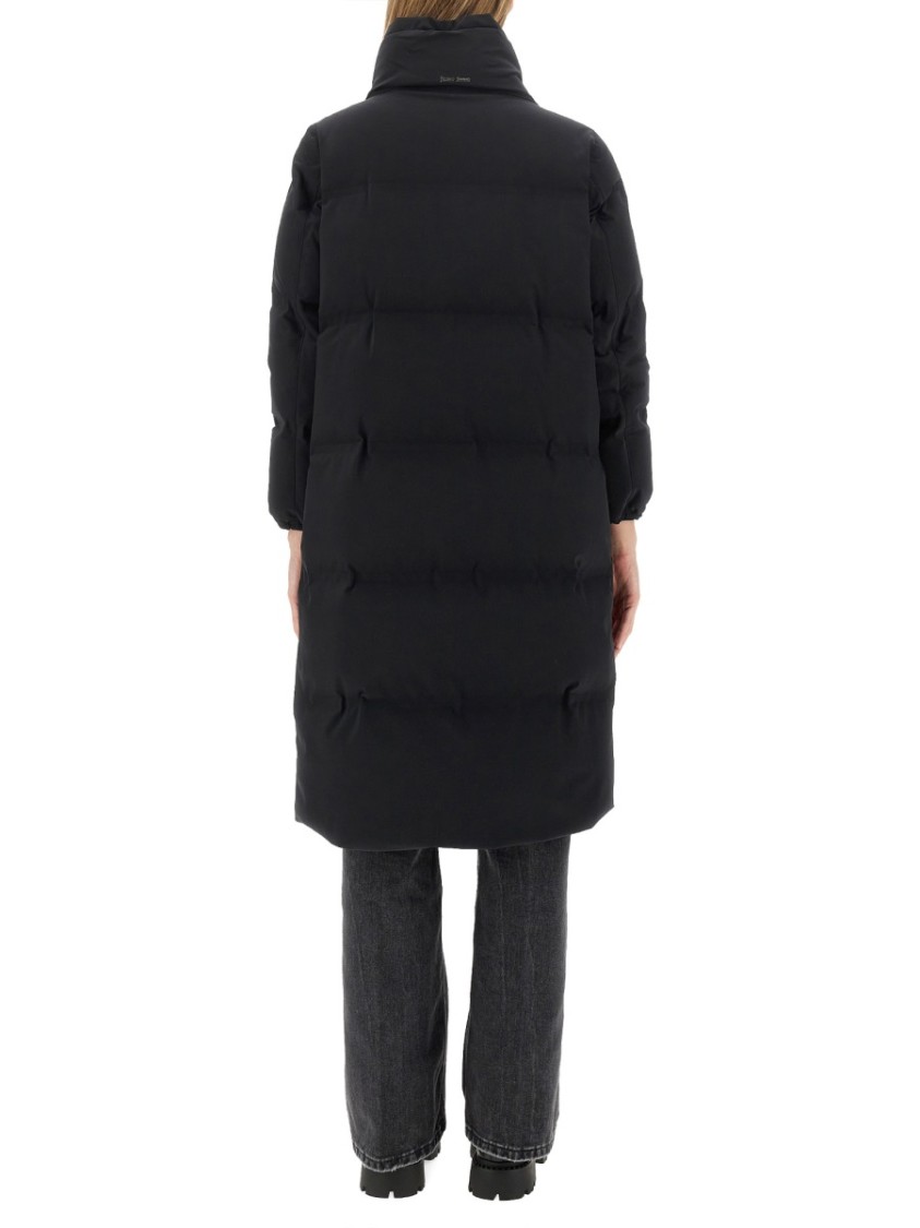 Herno Long Length Quilted Coat With High Collar In Black