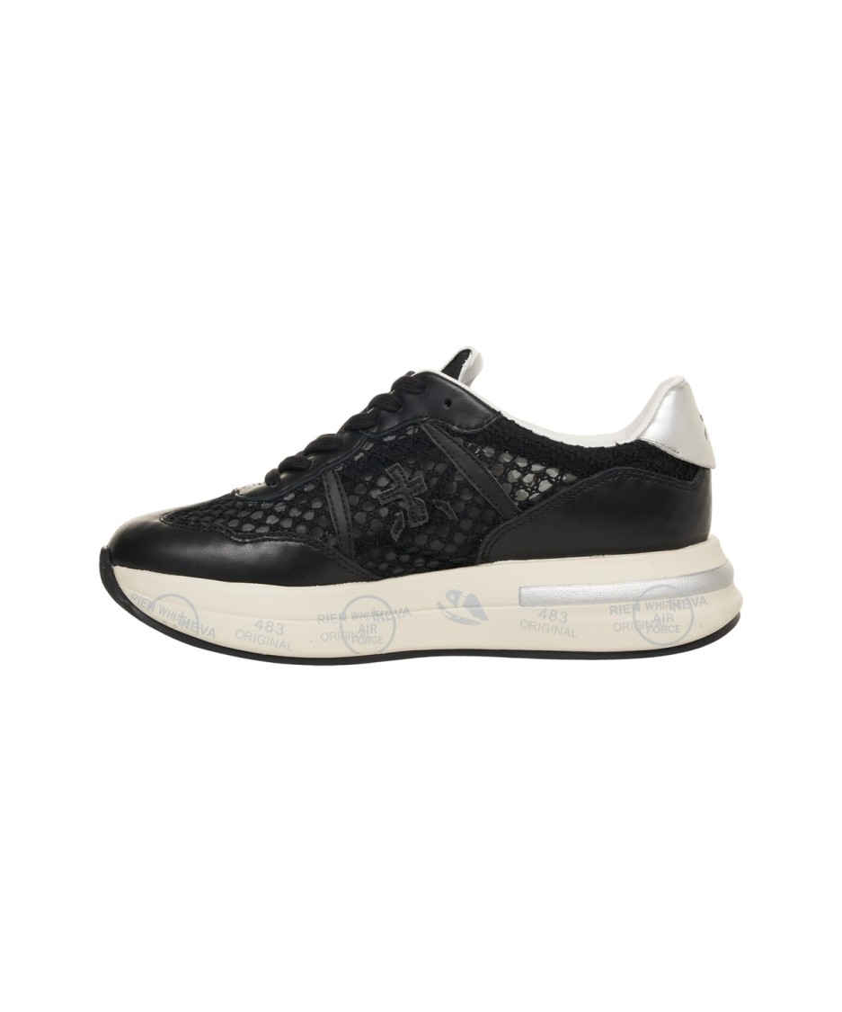 Premiata Mesh Panel Sneakers Metallic Accent In Black