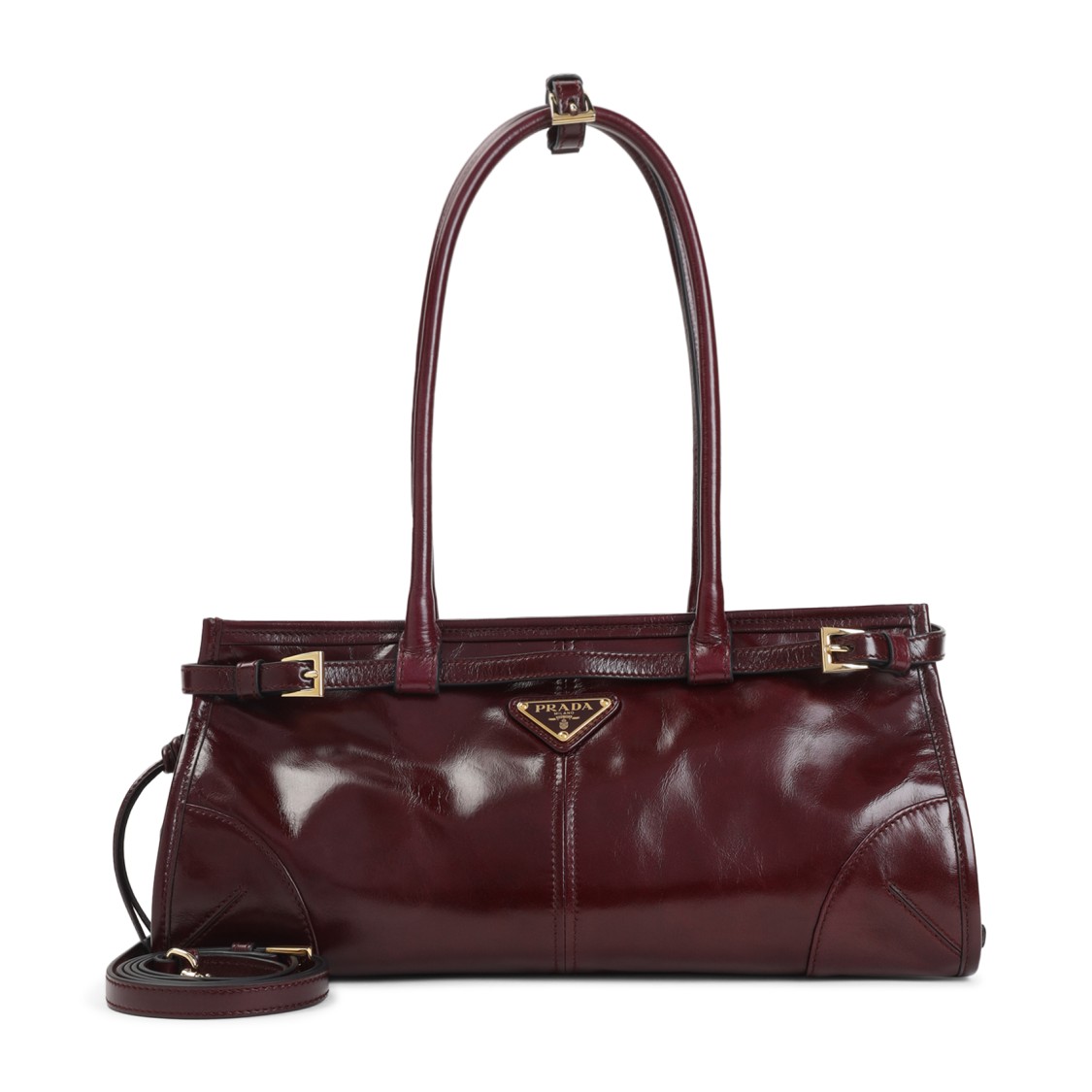 Prada Bordeaux Calf Leather Handbag With Adjustable Shoulder Strap In Black