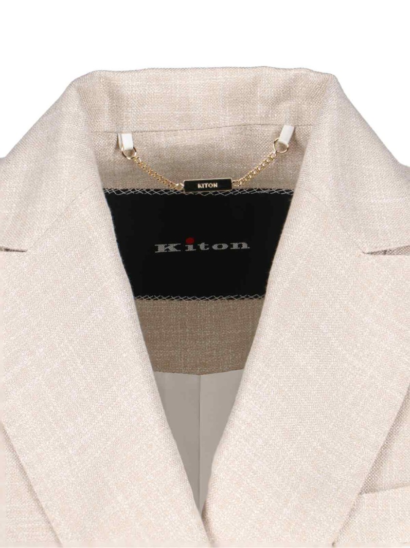 Kiton Double-breasted Jacket With Notch Lapels And Back Vent In Neutrals