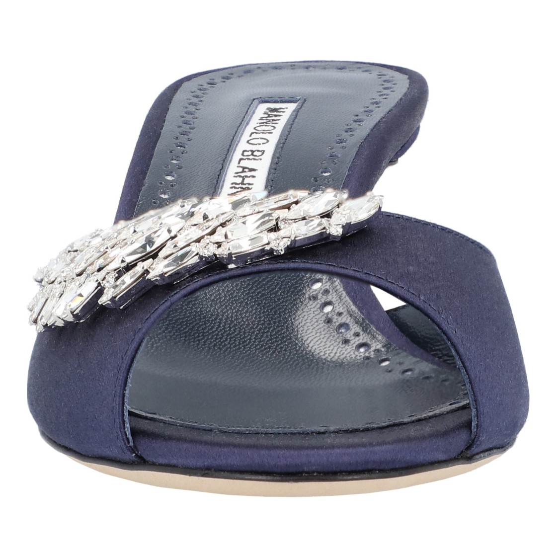 Manolo Blahnik Lumada 50 Navy Satin Mules In Blue